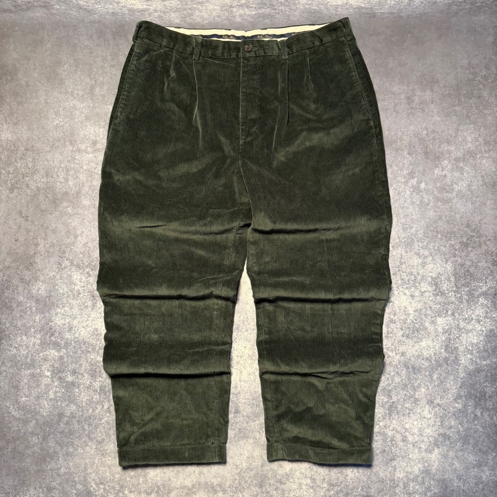 Brooks Brothers Elliot Mens Green Corduroy Pleated Pants W40 L32 Cotton Chinos